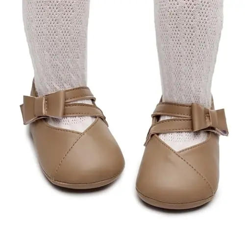 Clowora Infant Toddler Baby Girl Dress Shoes Mary Jane First Walking PU Leather Princess Wedding Rubber Sole Non-Slip with Bowknot Floral Flats - 3