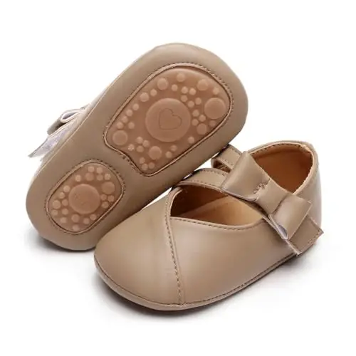 Clowora Infant Toddler Baby Girl Dress Shoes Mary Jane First Walking PU Leather Princess Wedding Rubber Sole Non-Slip with Bowknot Floral Flats - 1