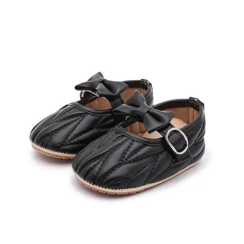 Clowora Infant Toddler Baby Girl Dress Shoes Mary Jane First Walking PU Leather Princess Wedding Rubber Sole Non-Slip with Bowknot Floral Flats - 2