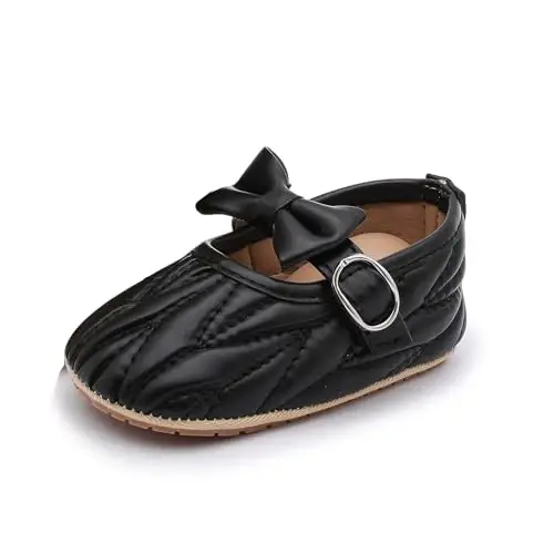 Clowora Infant Toddler Baby Girl Dress Shoes Mary Jane First Walking PU Leather Princess Wedding Rubber Sole Non-Slip with Bowknot Floral Flats - 3