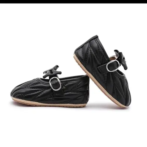 Clowora Infant Toddler Baby Girl Dress Shoes Mary Jane First Walking PU Leather Princess Wedding Rubber Sole Non-Slip with Bowknot Floral Flats - 5