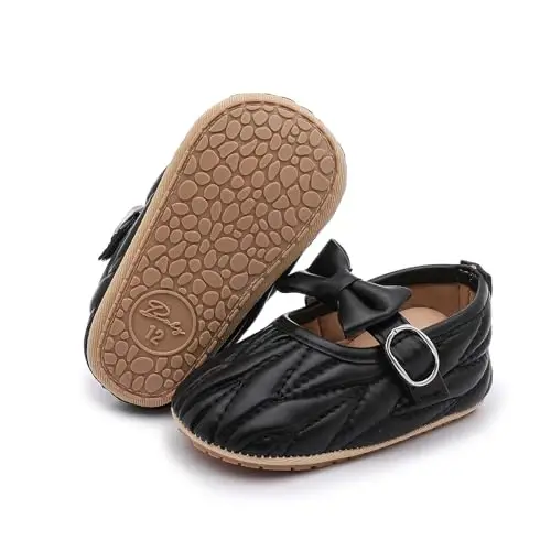 Clowora Infant Toddler Baby Girl Dress Shoes Mary Jane First Walking PU Leather Princess Wedding Rubber Sole Non-Slip with Bowknot Floral Flats 