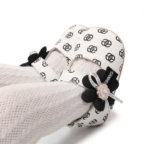 Clowora Infant Toddler Baby Girl Dress Shoes Mary Jane First Walking PU Leather Princess Wedding Rubber Sole Non-Slip with Bowknot Floral Flats - 2