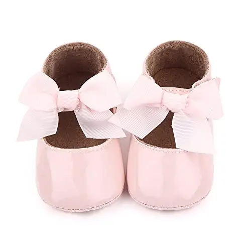 Clowora Infant Toddler Baby Girl Dress Shoes Mary Jane First Walking PU Leather Princess Wedding Rubber Sole Non-Slip with Bowknot Floral Flats - 3