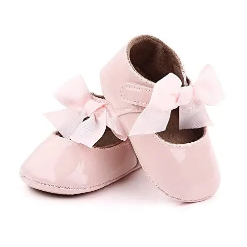Clowora Infant Toddler Baby Girl Dress Shoes Mary Jane First Walking PU Leather Princess Wedding Rubber Sole Non-Slip with Bowknot Floral Flats - 4