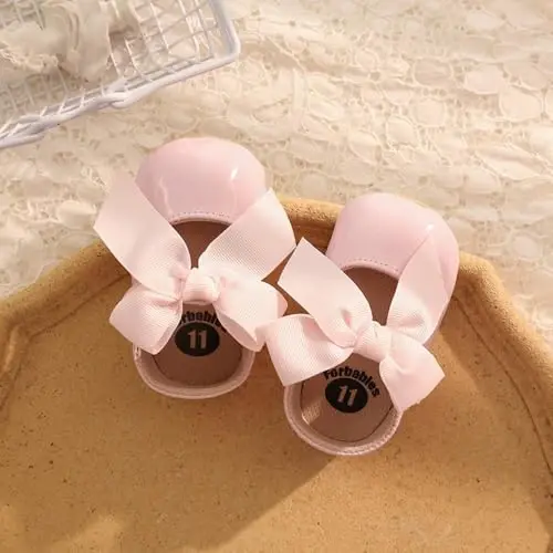 Clowora Infant Toddler Baby Girl Dress Shoes Mary Jane First Walking PU Leather Princess Wedding Rubber Sole Non-Slip with Bowknot Floral Flats - 6