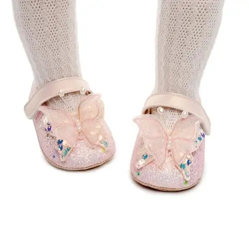 Clowora Infant Toddler Baby Girl Dress Shoes Mary Jane First Walking PU Leather Princess Wedding Rubber Sole Non-Slip with Bowknot Floral Flats - 3