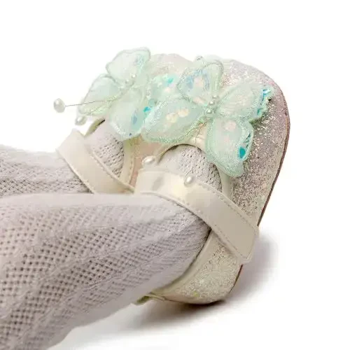 Clowora Infant Toddler Baby Girl Dress Shoes Mary Jane First Walking PU Leather Princess Wedding Rubber Sole Non-Slip with Bowknot Floral Flats - 4