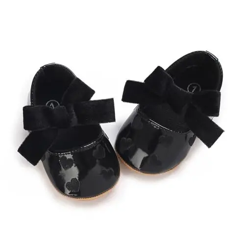 Clowora Infant Toddler Baby Girl Dress Shoes Mary Jane First Walking PU Leather Princess Wedding Rubber Sole Non-Slip with Bowknot Floral Flats - 5