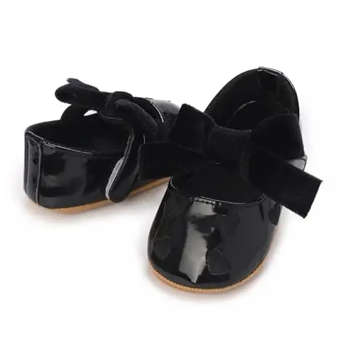Clowora Infant Toddler Baby Girl Dress Shoes Mary Jane First Walking PU Leather Princess Wedding Rubber Sole Non-Slip with Bowknot Floral Flats - 7