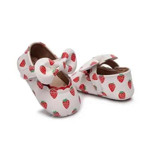 Clowora Infant Toddler Baby Girl Dress Shoes Mary Jane First Walking PU Leather Princess Wedding Rubber Sole Non-Slip with Bowknot Floral Flats - 3