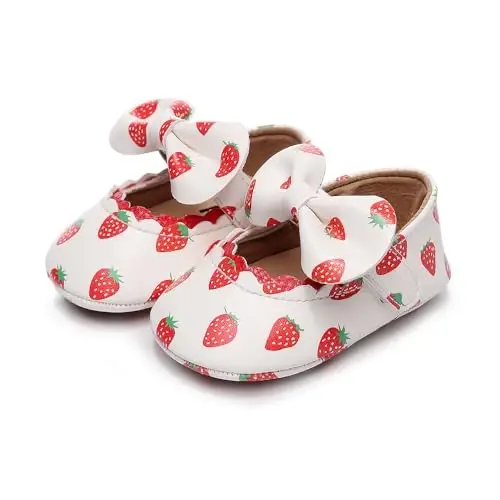 Clowora Infant Toddler Baby Girl Dress Shoes Mary Jane First Walking PU Leather Princess Wedding Rubber Sole Non-Slip with Bowknot Floral Flats - 4