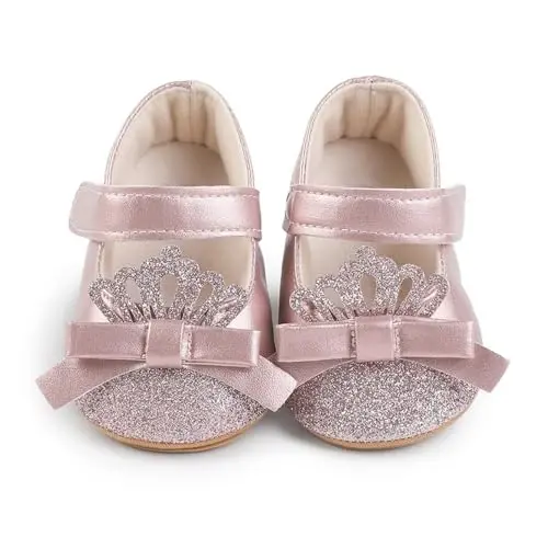 Clowora Infant Toddler Baby Girl Dress Shoes Mary Jane First Walking PU Leather Princess Wedding Rubber Sole Non-Slip with Bowknot Floral Flats - 3