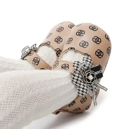 Clowora Infant Toddler Baby Girl Dress Shoes Mary Jane First Walking PU Leather Princess Wedding Rubber Sole Non-Slip with Bowknot Floral Flats - CLOWORA (1)