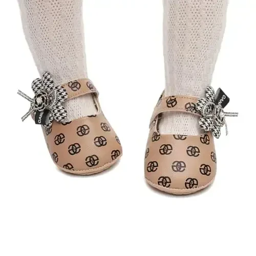 Clowora Infant Toddler Baby Girl Dress Shoes Mary Jane First Walking PU Leather Princess Wedding Rubber Sole Non-Slip with Bowknot Floral Flats - 3