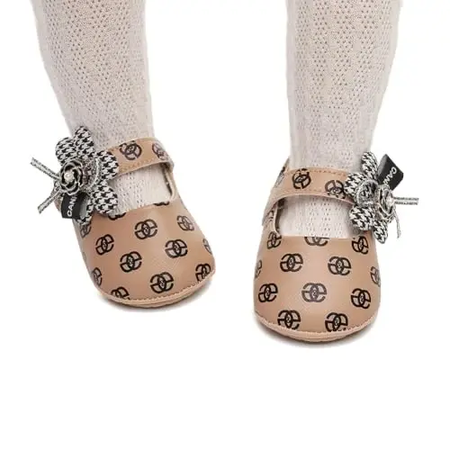 Clowora Infant Toddler Baby Girl Dress Shoes Mary Jane First Walking PU Leather Princess Wedding Rubber Sole Non-Slip with Bowknot Floral Flats - 3