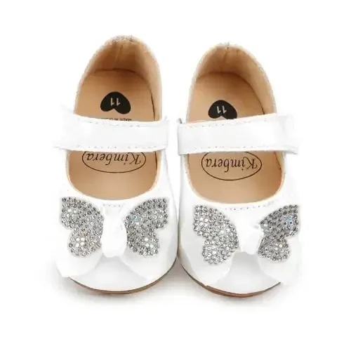 Clowora Infant Toddler Baby Girl Dress Shoes Mary Jane First Walking PU Leather Princess Wedding Rubber Sole Non-Slip with Bowknot Floral Flats 