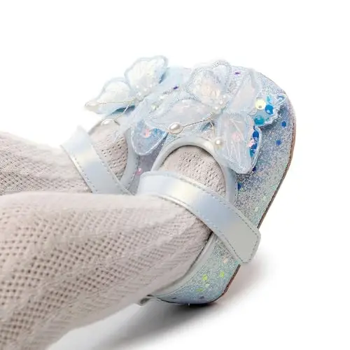 Clowora Infant Toddler Baby Girl Dress Shoes Mary Jane First Walking PU Leather Princess Wedding Rubber Sole Non-Slip with Bowknot Floral Flats - 3
