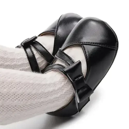 Clowora Infant Toddler Baby Girl Dress Shoes Mary Jane First Walking PU Leather Princess Wedding Rubber Sole Non-Slip with Bowknot Floral Flats - CLOWORA (1)