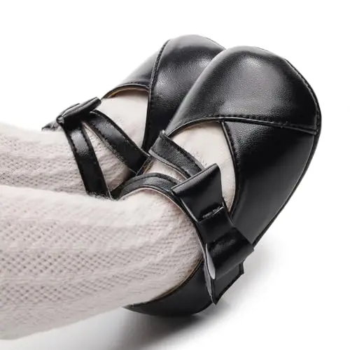 Clowora Infant Toddler Baby Girl Dress Shoes Mary Jane First Walking PU Leather Princess Wedding Rubber Sole Non-Slip with Bowknot Floral Flats - 2