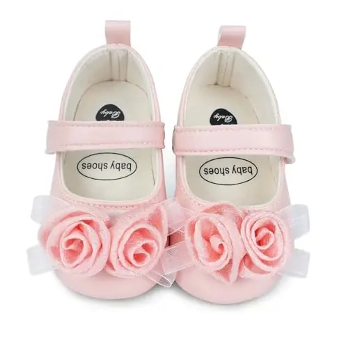 Clowora Infant Toddler Baby Girl Dress Shoes Mary Jane First Walking PU Leather Princess Wedding Rubber Sole Non-Slip with Bowknot Floral Flats - 2