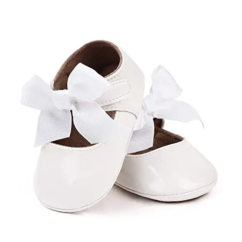 Clowora Infant Toddler Baby Girl Dress Shoes Mary Jane First Walking PU Leather Princess Wedding Rubber Sole Non-Slip with Bowknot Floral Flats - 4