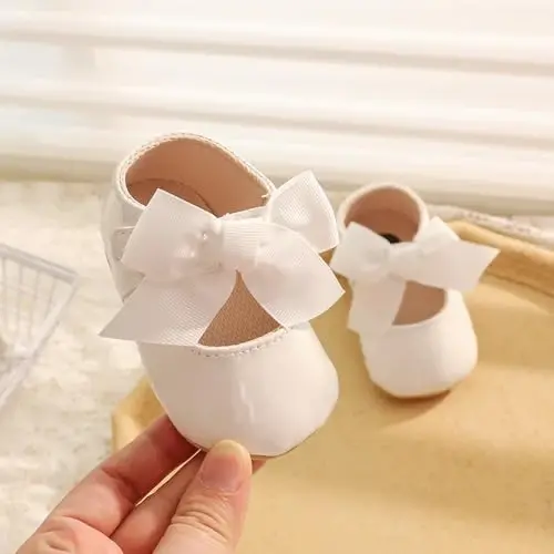 Clowora Infant Toddler Baby Girl Dress Shoes Mary Jane First Walking PU Leather Princess Wedding Rubber Sole Non-Slip with Bowknot Floral Flats - 5