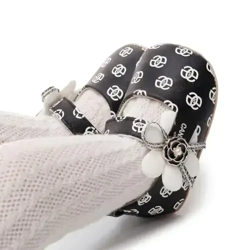 Clowora Infant Toddler Baby Girl Dress Shoes Mary Jane First Walking PU Leather Princess Wedding Rubber Sole Non-Slip with Bowknot Floral Flats - 2