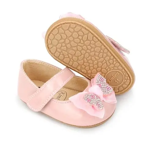 Clowora Infant Toddler Baby Girl Dress Shoes Mary Jane First Walking PU Leather Princess Wedding Rubber Sole Non-Slip with Bowknot Floral Flats - CLOWORA