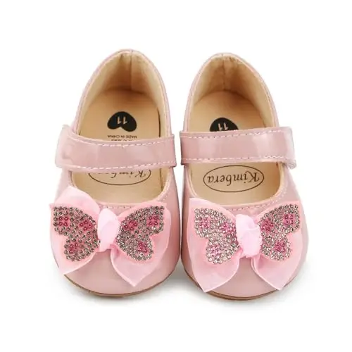 Clowora Infant Toddler Baby Girl Dress Shoes Mary Jane First Walking PU Leather Princess Wedding Rubber Sole Non-Slip with Bowknot Floral Flats - 2