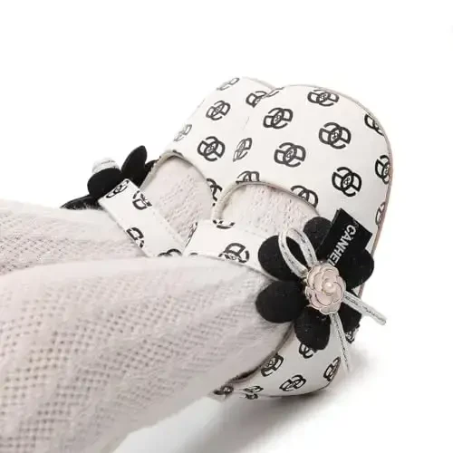 Clowora Infant Toddler Baby Girl Dress Shoes Mary Jane First Walking PU Leather Princess Wedding Rubber Sole Non-Slip with Bowknot Floral Flats - 2