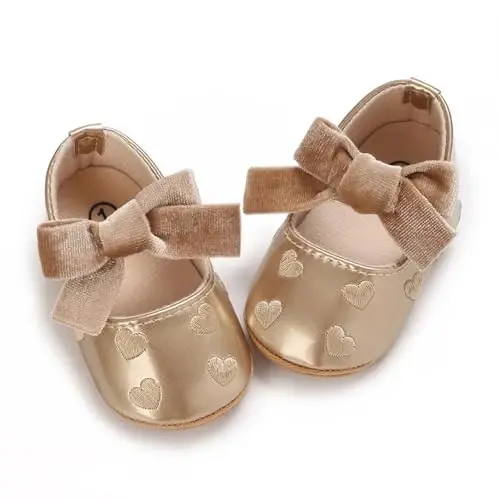 Clowora Infant Toddler Baby Girl Dress Shoes Mary Jane First Walking PU Leather Princess Wedding Rubber Sole Non-Slip with Bowknot Floral Flats - CLOWORA