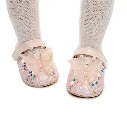 Clowora Infant Toddler Baby Girl Dress Shoes Mary Jane First Walking PU Leather Princess Wedding Rubber Sole Non-Slip with Bowknot Floral Flats - 3