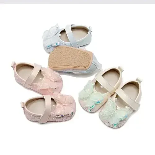 Clowora Infant Toddler Baby Girl Dress Shoes Mary Jane First Walking PU Leather Princess Wedding Rubber Sole Non-Slip with Bowknot Floral Flats - 5
