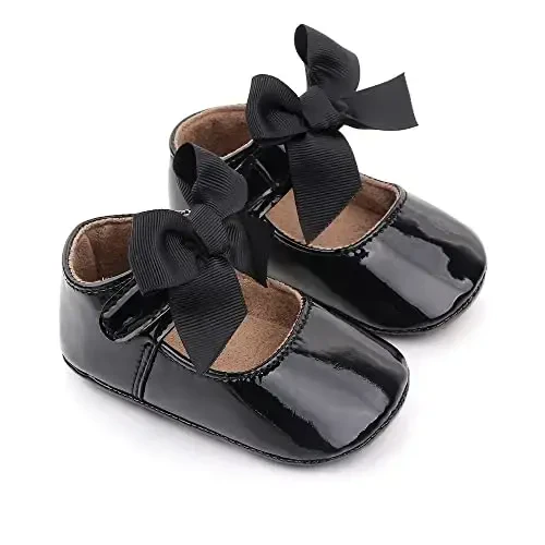 Clowora Infant Toddler Baby Girl Dress Shoes Mary Jane First Walking PU Leather Princess Wedding Rubber Sole Non-Slip with Bowknot Floral Flats - 3