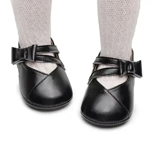 Clowora Infant Toddler Baby Girl Dress Shoes Mary Jane First Walking PU Leather Princess Wedding Rubber Sole Non-Slip with Bowknot Floral Flats - 3