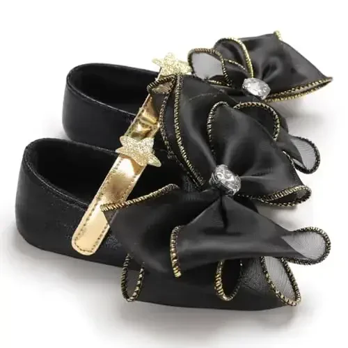 Clowora Infant Toddler Baby Girl Dress Shoes Mary Jane First Walking PU Leather Princess Wedding Rubber Sole Non-Slip with Bowknot Floral Flats - 2
