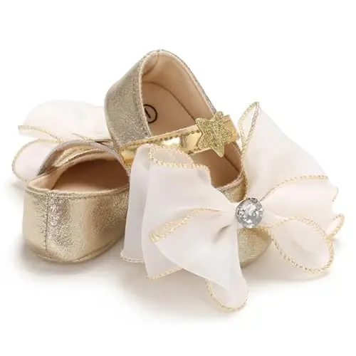 Clowora Infant Toddler Baby Girl Dress Shoes Mary Jane First Walking PU Leather Princess Wedding Rubber Sole Non-Slip with Bowknot Floral Flats - 7