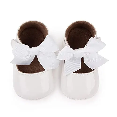 Clowora Infant Toddler Baby Girl Dress Shoes Mary Jane First Walking PU Leather Princess Wedding Rubber Sole Non-Slip with Bowknot Floral Flats - 2