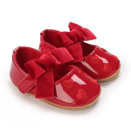 Clowora Infant Toddler Baby Girl Dress Shoes Mary Jane First Walking PU Leather Princess Wedding Rubber Sole Non-Slip with Bowknot Floral Flats - CLOWORA (1)