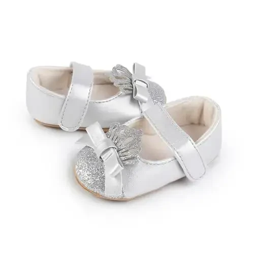 Clowora Infant Toddler Baby Girl Dress Shoes Mary Jane First Walking PU Leather Princess Wedding Rubber Sole Non-Slip with Bowknot Floral Flats - 5