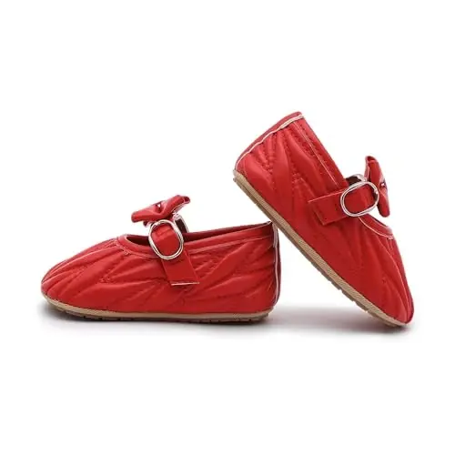 Clowora Infant Toddler Baby Girl Dress Shoes Mary Jane First Walking PU Leather Princess Wedding Rubber Sole Non-Slip with Bowknot Floral Flats - 5