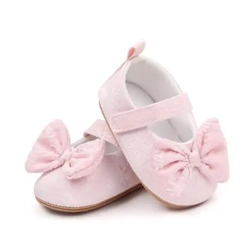 Clowora Infant Toddler Baby Girl Dress Shoes Mary Jane First Walking PU Leather Princess Wedding Rubber Sole Non-Slip with Bowknot Floral Flats - 2