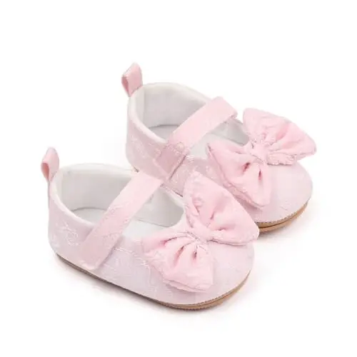 Clowora Infant Toddler Baby Girl Dress Shoes Mary Jane First Walking PU Leather Princess Wedding Rubber Sole Non-Slip with Bowknot Floral Flats - 3