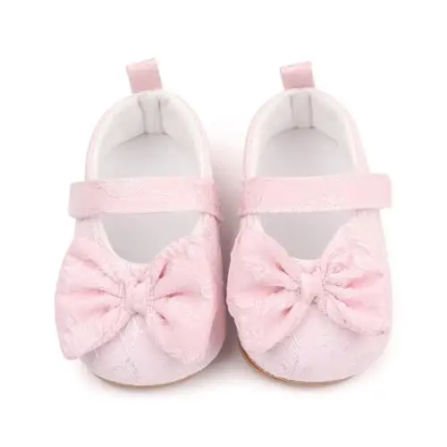 Clowora Infant Toddler Baby Girl Dress Shoes Mary Jane First Walking PU Leather Princess Wedding Rubber Sole Non-Slip with Bowknot Floral Flats - 4