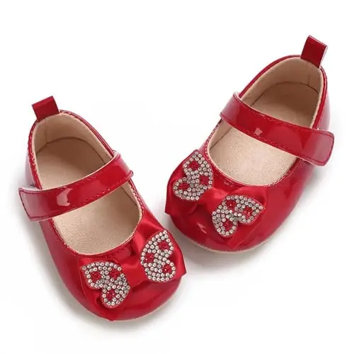 Clowora Infant Toddler Baby Girl Kiyim poyabzallari Mary Jane Birinchi yurish PU Teri Malika To'y Rezina Taglik Sirpanmaydigan Kamonli Gul Bosmali Baletkalar - 4