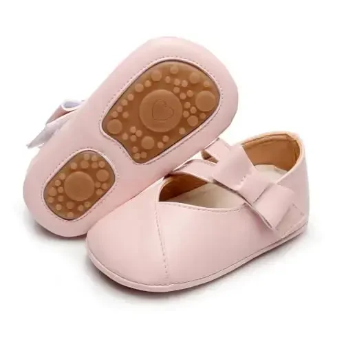 Clowora Infant Toddler Baby Qizlar Ko'ylak Poyafzallari Mary Jane Birinchi Yurish PU Teri Malika To'yi Rezina Taglik Sirpanmaydigan Bowknot Gul Bosmali Baletkalar 