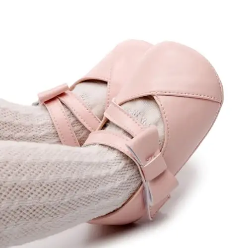 Clowora Infant Toddler Baby Qizlar Ko'ylak Poyafzallari Mary Jane Birinchi Yurish PU Teri Malika To'yi Rezina Taglik Sirpanmaydigan Bowknot Gul Bosmali Baletkalar - CLOWORA (1)