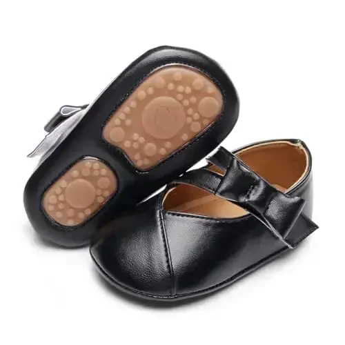 Clowora Infant Toddler Chaqaloq Qizaloq Ko'ylak Poyabzal Meri Jeyn Birinchi Yurish PU Teri Malika To'y Kauchuk Taglik Sirpanmaydigan Kamonli Gulli Baletkalar - 1