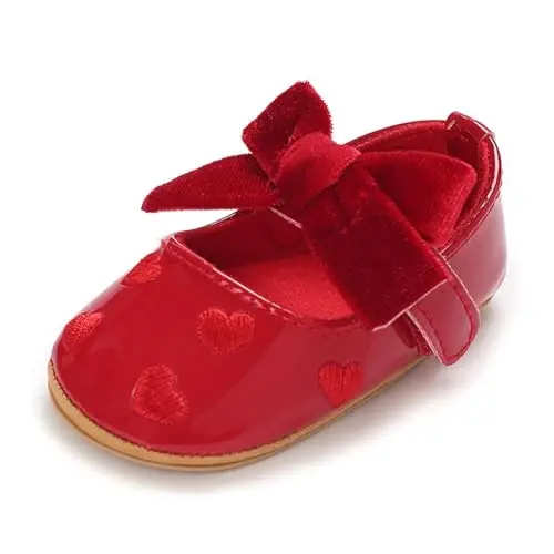 Clowora Infant Toddler Chaqaloq Qizaloq Oyoq Kiyimlari Meri Jeyn Birinchi Yurish PU Teri Malika To'y Rezina Taglik Sirpanmaydigan Kamonli Gul Yassi Oyoq Kiyimlari 